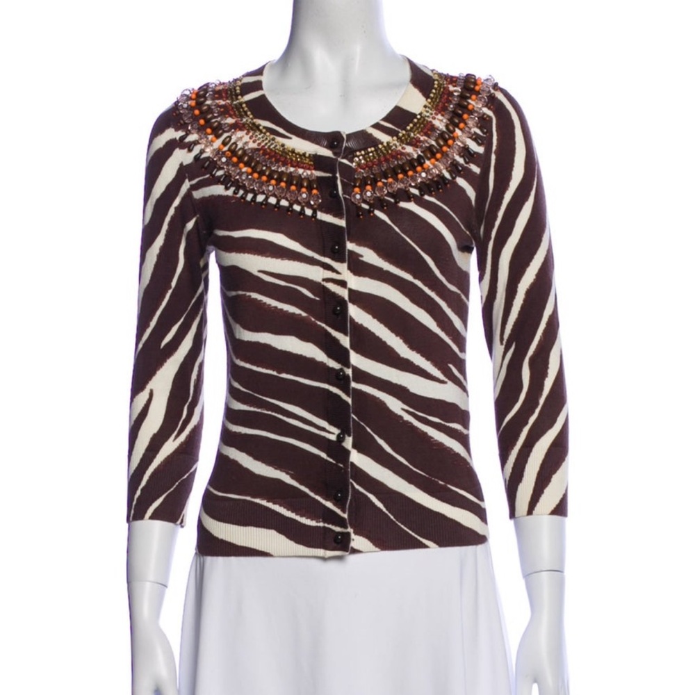Kate spade embellished zebra print cardigan sweater sz XS